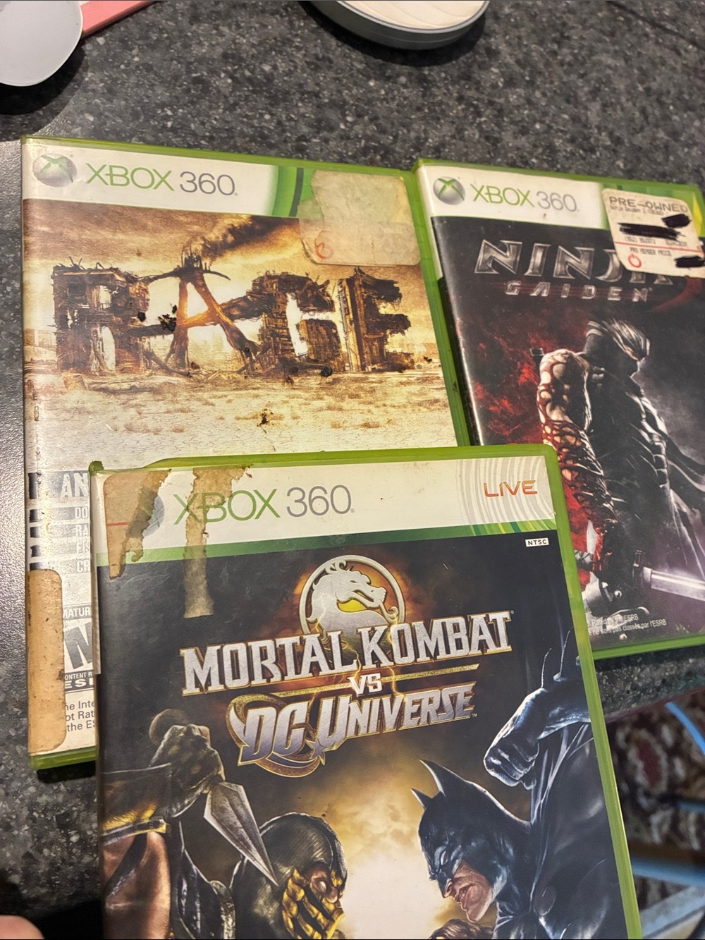 3 Xbox 360 Games Rage, Mortal Combat vs DC Universe and Ninja Gaiden